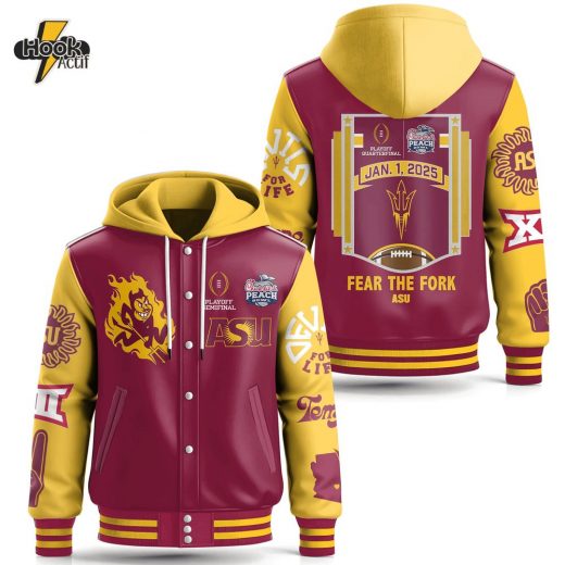 ASU fear the fork Hooded Baseball Jacket