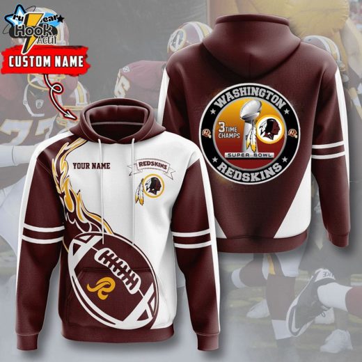 Custom Name Redskins 3-time Super Bowl Champions Pocket Pullover Hoodie