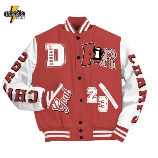 Dunkare Dune Red 13s Shirt Varsity Jacket, AIR Number 23 GOAT Baseball Varsity Jacket Unisex Outfit