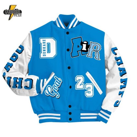 Dunkare Industrial Blue 4s Shirt Varsity Jacket, AIR Number 23 GOAT Baseball Varsity Jacket Unisex Outfit Military Blue 4s