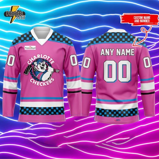 Limited Edition Charlotte Checkers Neon Night Jersey 2024 Custom Name and Number