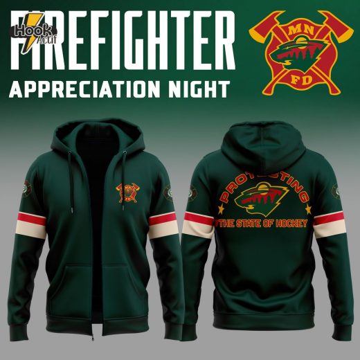 Limited Edition Minnesota Wild Firefighter Appreciation Night 2024 Zip Hoodie