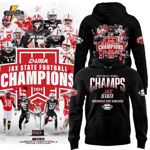 Men’s Jacksonville State Gamecocks 2024 Conference USA Champions Premium Limited Pullover Hoodie Black V2