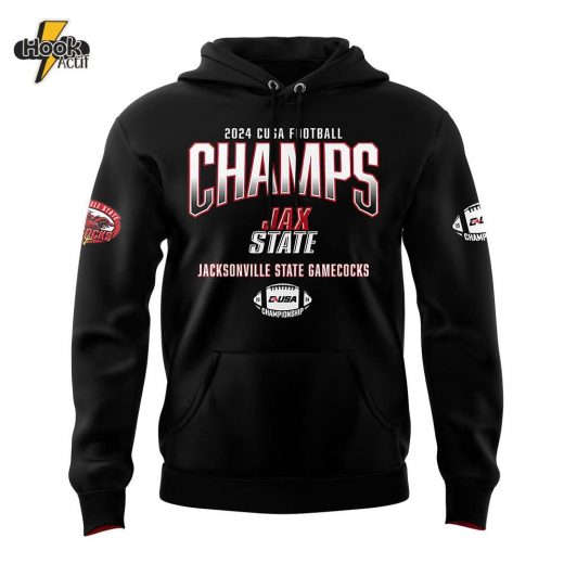 Men’s Jacksonville State Gamecocks 2024 Conference USA Champions Premium Limited Pullover Hoodie Black V2