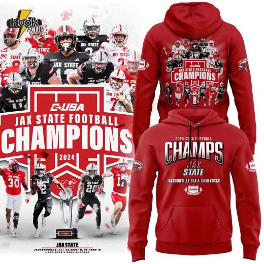 Men’s Jacksonville State Gamecocks 2024 Conference USA Champions Premium Limited Pullover Hoodie Red V2