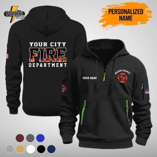 Personalized Name Love Firefighter 2D Printed Quarter Zip Hoodie