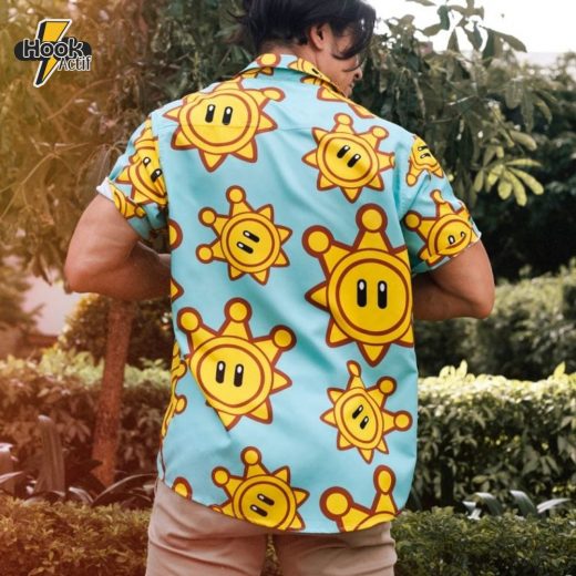 Shine Sprite Mario Bros Sunshine Button Up Hawaiian Shirt