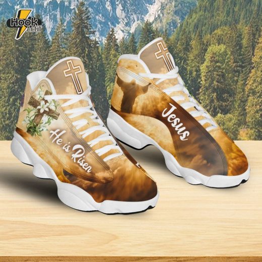 Teesdily | Jesus He Is Risen Basketball Shoes, Christian Lily Cross Running Shoes, God Prayers Footwear Unisex, Religious Gift