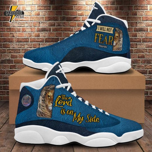 Teesdily | Jesus Lion Basketball Shoes, The Lord Is On My Side I Will Not Fear Running Shoes, Cross Lion Of Judah Unisex Shoes