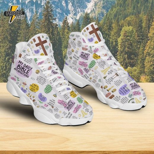 Teesdily | My Daily Bible Affirmations Basketball Shoes, Jesus Christian Affirmations Running Shoes, Bible Verse Footwear Unisex