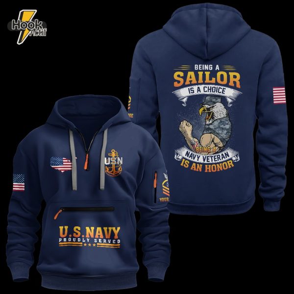Being A Navy Veteran Is An Honor Personalizable Zipper Pouch Quarter-Zip Hoodie
