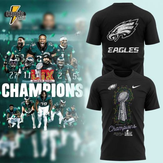 Black Philadelphia Eagles Super Bowl LIX Champions Lombardi Trophy T-Shirt