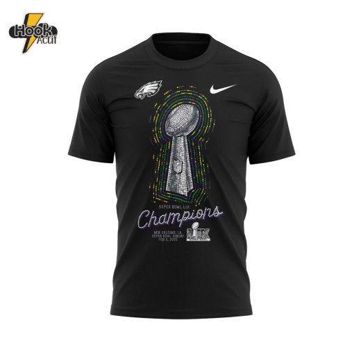 Black Philadelphia Eagles Super Bowl LIX Champions Lombardi Trophy T-Shirt