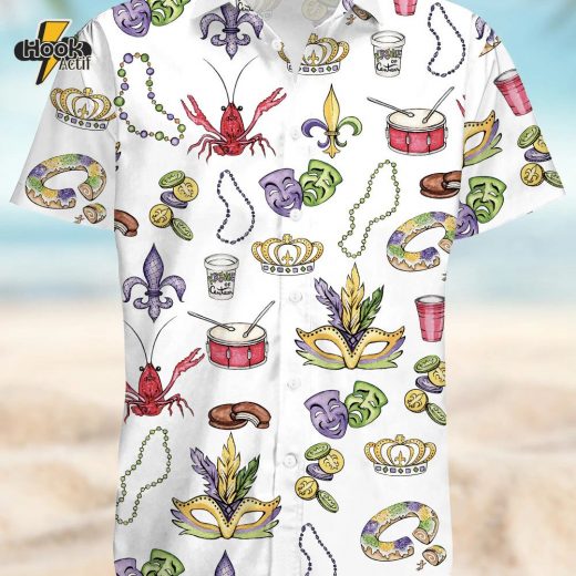 Mardi Gras Beads King Cake Crawfish Shirt For Men