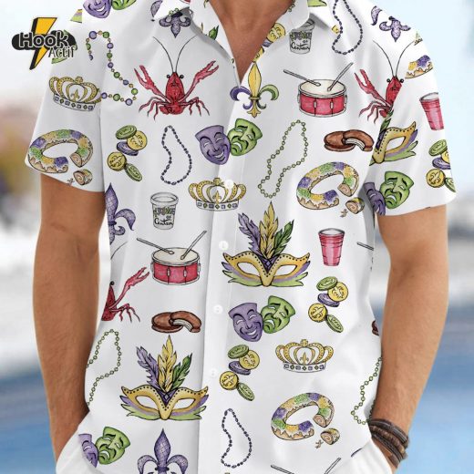 Mardi Gras Beads King Cake Crawfish Shirt For Men