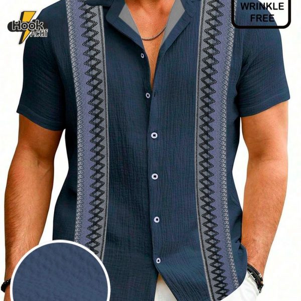 Royaura Vintage Geometric Guarabella Print Men's Button Pocket Short Sleeve Shirt