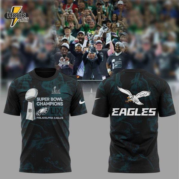 Smoker Midnight Green Philadelphia Eagles Super Bowl LIX Champions Lombardi Trophy T-shirt V2