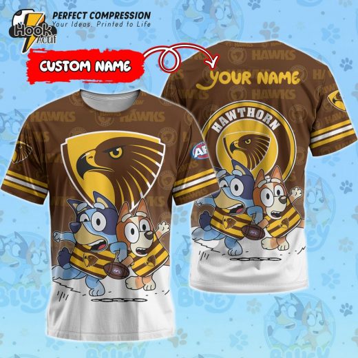 AFL Hawthorn Hawks And Bluey Personalized Tshirt – New 2025