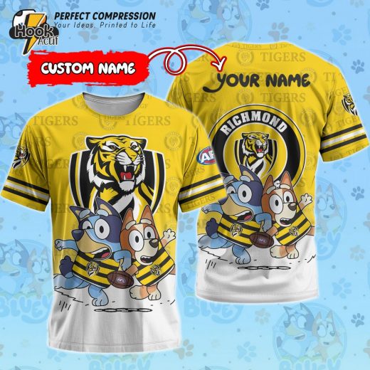 AFL Richmond Tigers And Bluey Personalized Tshirt – New 2025