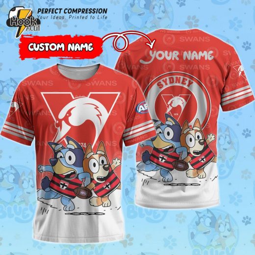 AFL Sydney Swans And Bluey Personalized Tshirt – New 2025