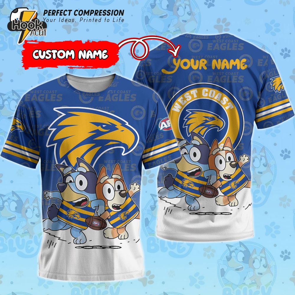 AFL West Coast Eagles And Bluey Personalized Tshirt – New 2025 AFL West Coast Eagles And Bluey Personalized Tshirt – New 2025