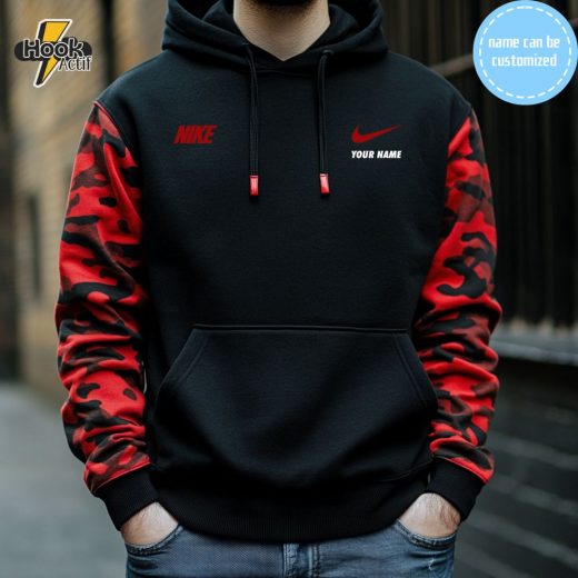 Black & Red Camo Hoodie – Custom Name Option