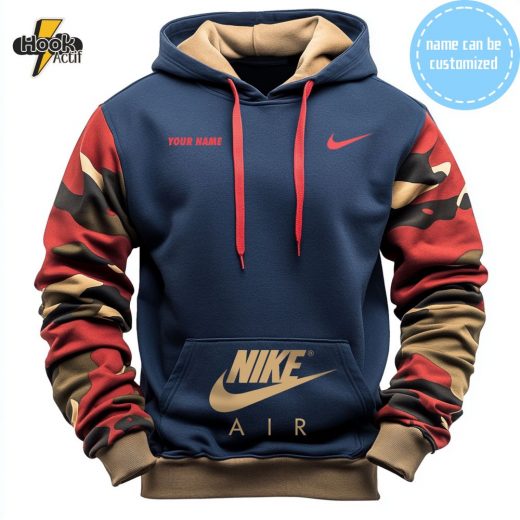 Custom Name Red & Green Camo Sleeve Nike Air Hoodie