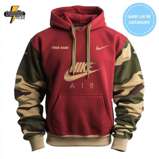 Custom Name Red & Green Camo Sleeve Nike Air Hoodie