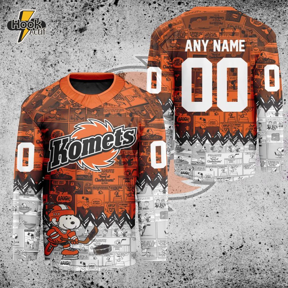 ECHL Fort Wayne Komets Peanuts 75th Anniversary Premium Hockey Jersey ECHL Fort Wayne Komets Peanuts 75th Anniversary Premium Hockey Jersey
