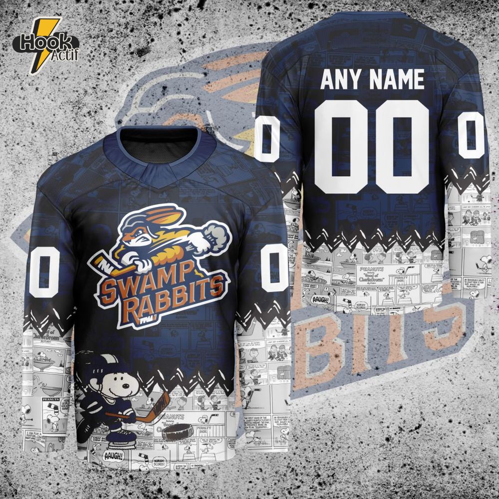 ECHL Greenville Swamp Rabbits Peanuts 75th Anniversary Premium Hockey Jersey ECHL Greenville Swamp Rabbits Peanuts 75th Anniversary Premium Hockey Jersey