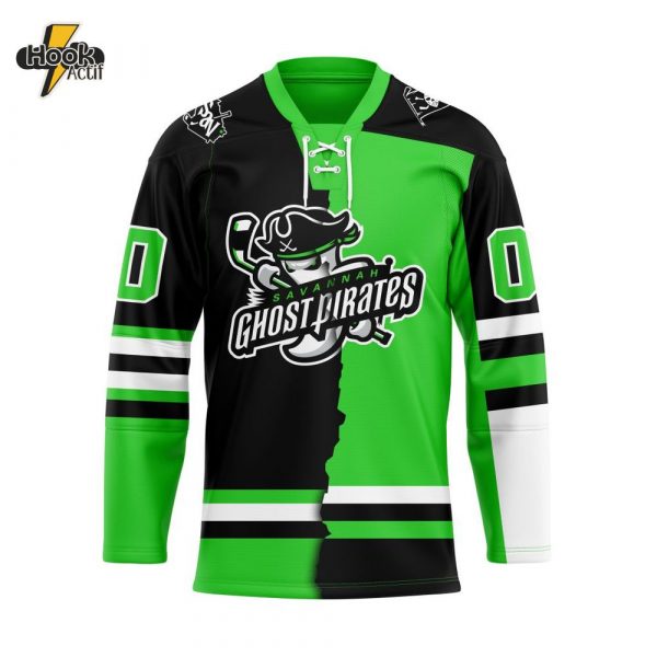 ECHL Savannah Ghost Pirates Personalized Mix Design Lace-Up Hockey Jersey