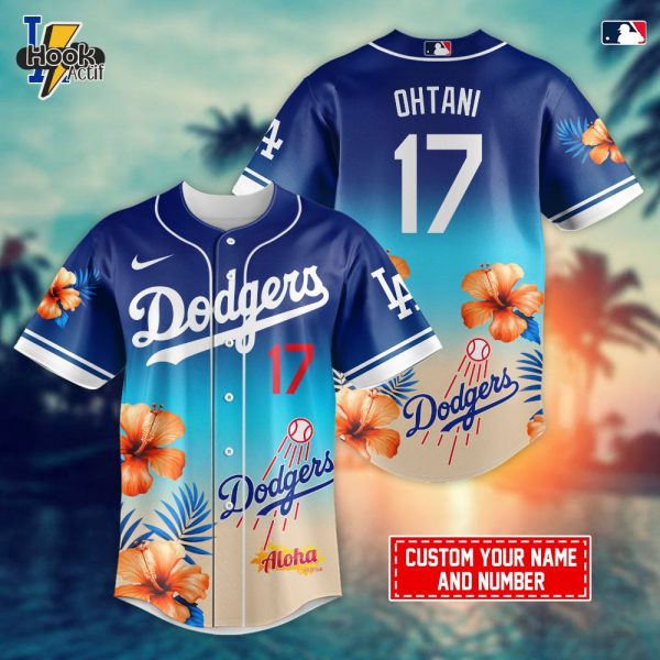 LA Dodgers Hawaiian Floral Custom Baseball Jersey – Personalized Name & Number