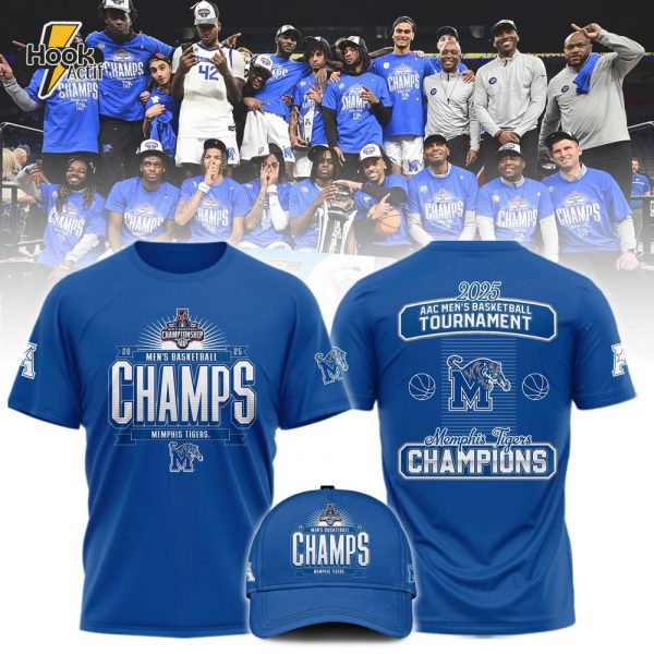 Memphis Tigers 2025 AAC Men's Basketball Conference Tournament Champions Shirt Combo Limited Edition