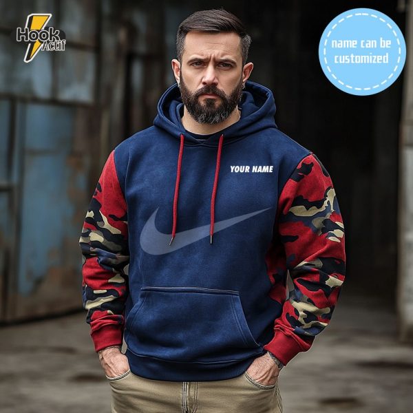 Men’s Custom Camo Hoodie - Blue & Red Edition