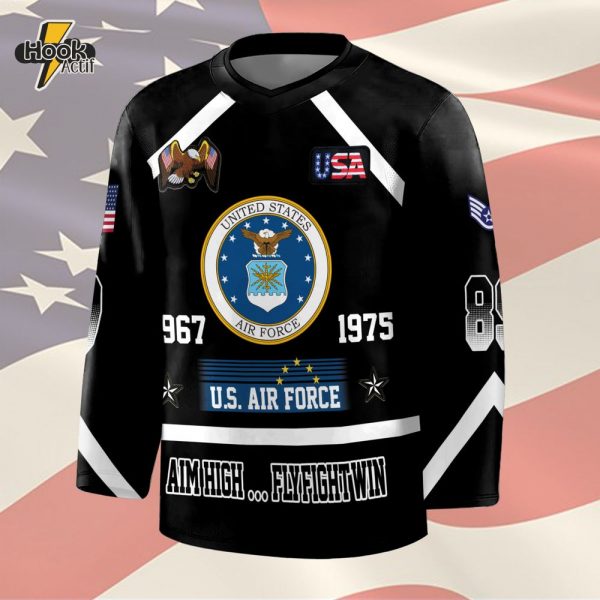 U.S. Air Force Hockey Jersey - Aim High, Fly-Fight-Win Military Tribute