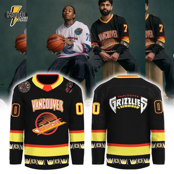 Vancouver Canucks x Grizzlies Black Skate Hockey Jersey