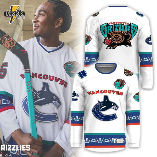 Vancouver Canucks x Grizzlies White Orca Hockey Jersey