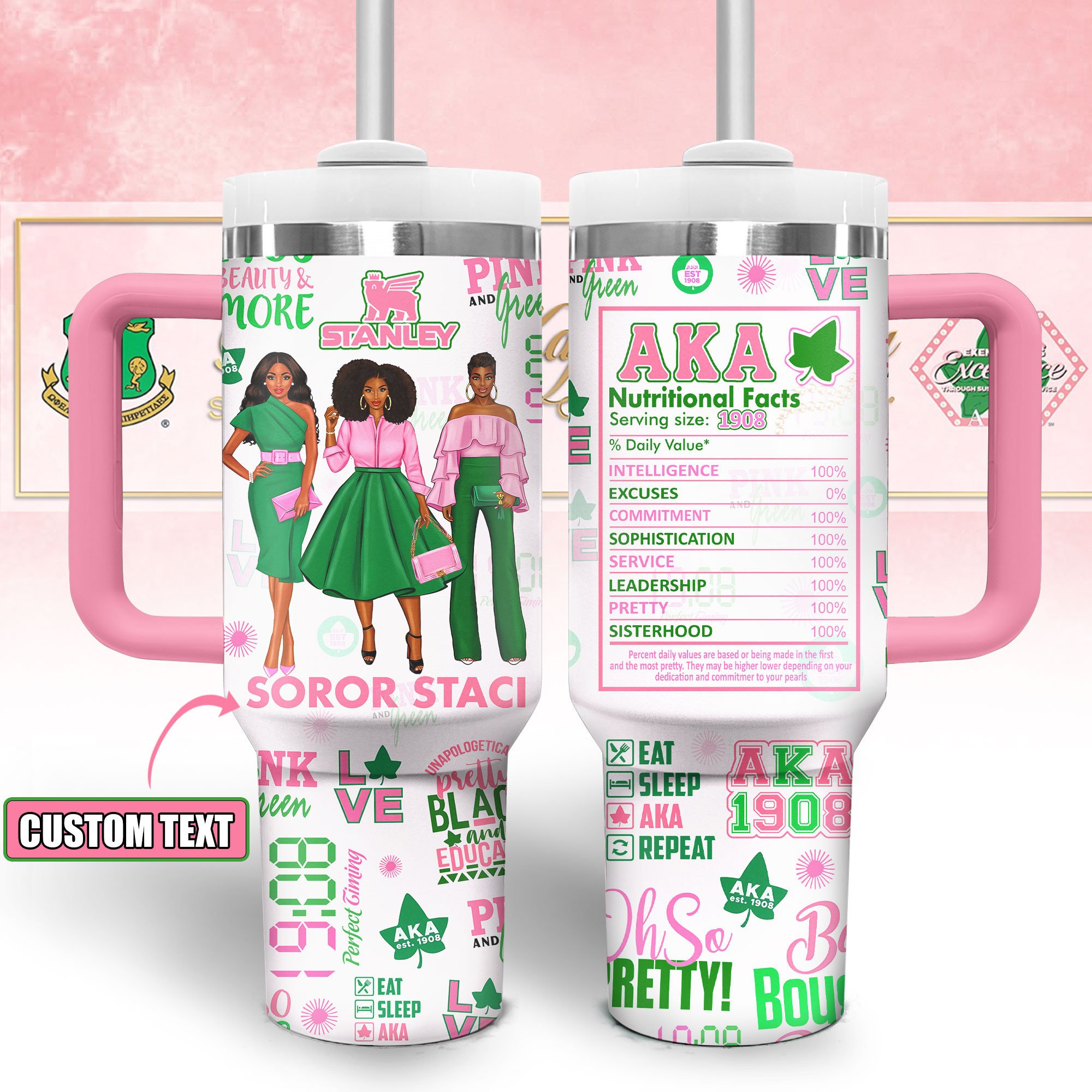 Alpha Kappa Alpha Sorority Inc Personalized Tumbler 40oz with Handle Alpha Kappa Alpha Sorority Inc Personalized Tumbler 40oz with Handle