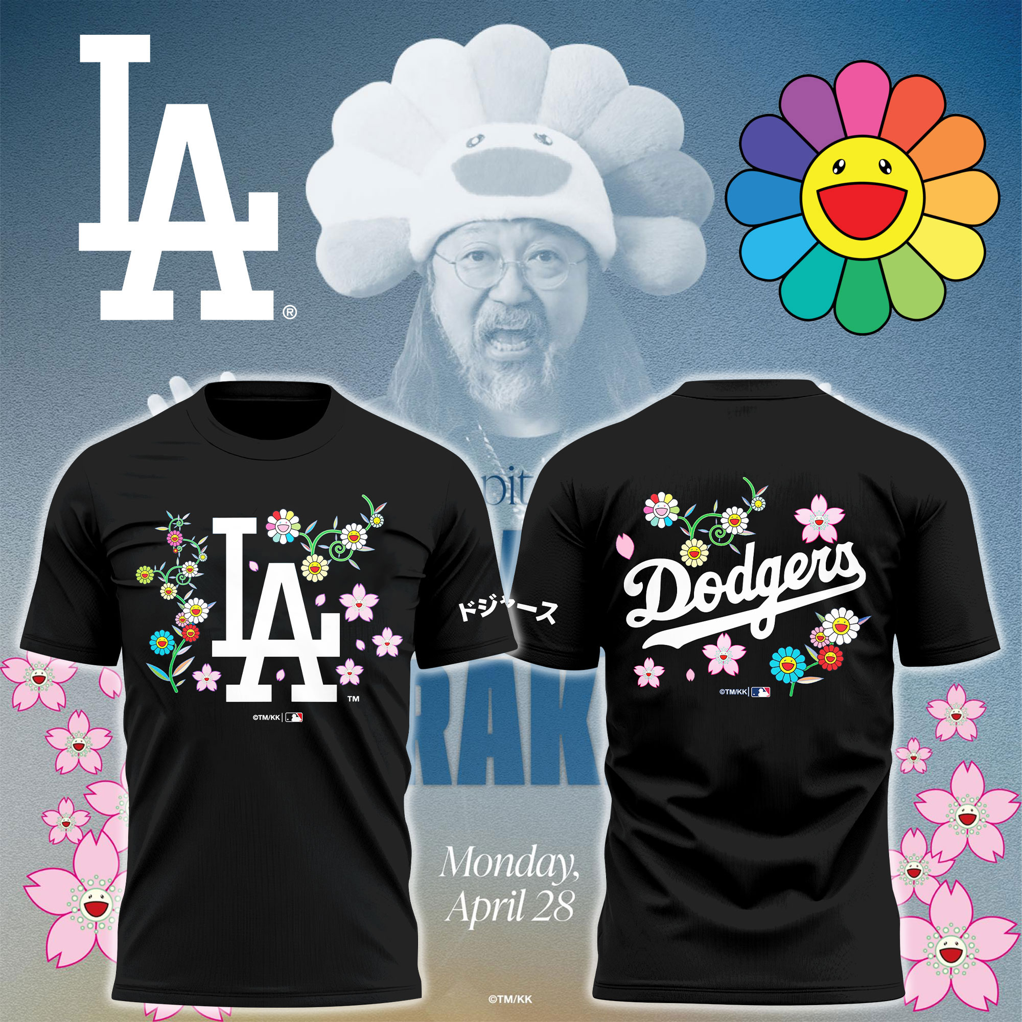 Los Angeles Dodgers x Takashi Murakami Japanese Heritage Night Black Tshirt Los Angeles Dodgers x Takashi Murakami Japanese Heritage Night Black Tshirt