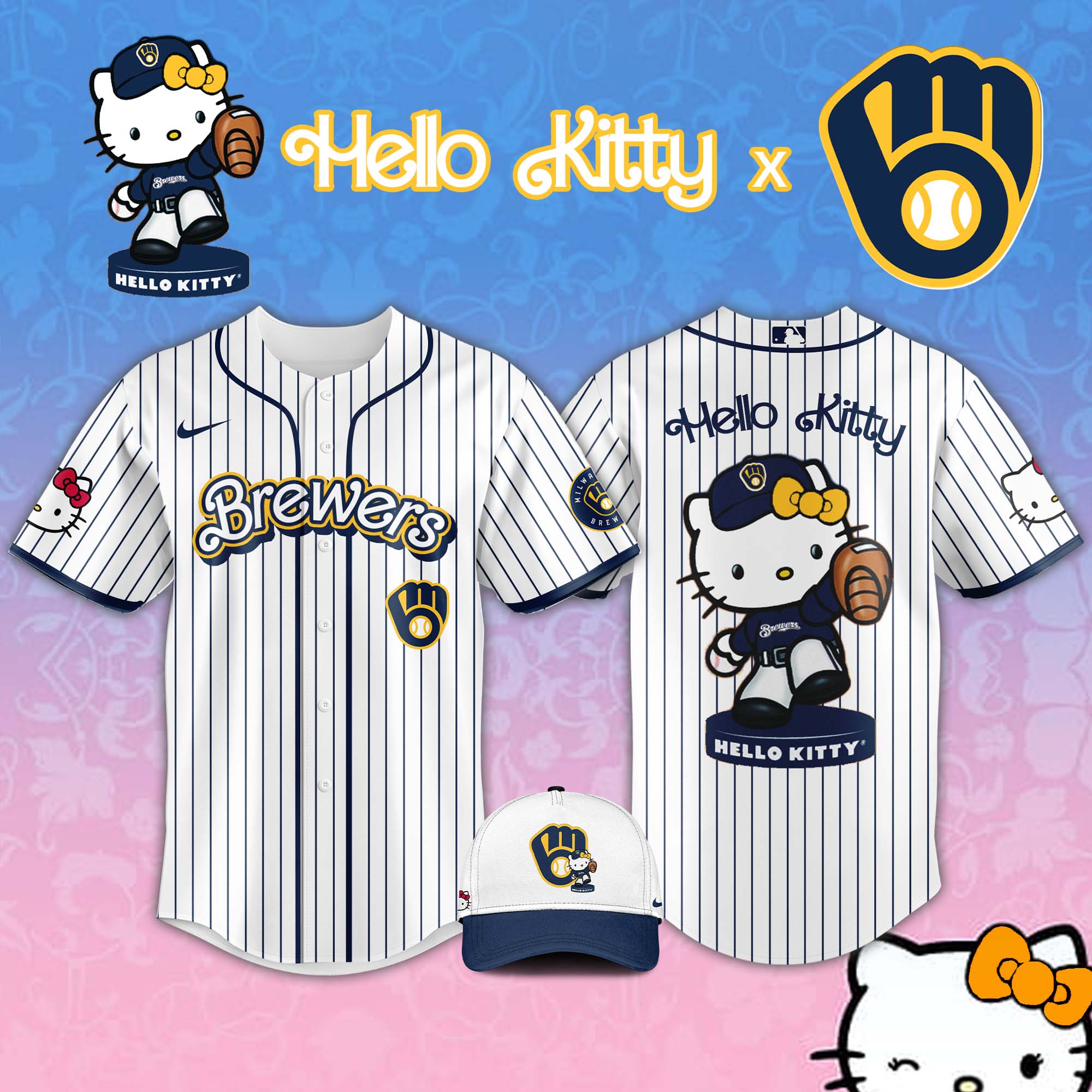 Milwaukee Brewers MLB x Hello Kitty Night Jersey 2025 Milwaukee Brewers MLB x Hello Kitty Night Jersey 2025