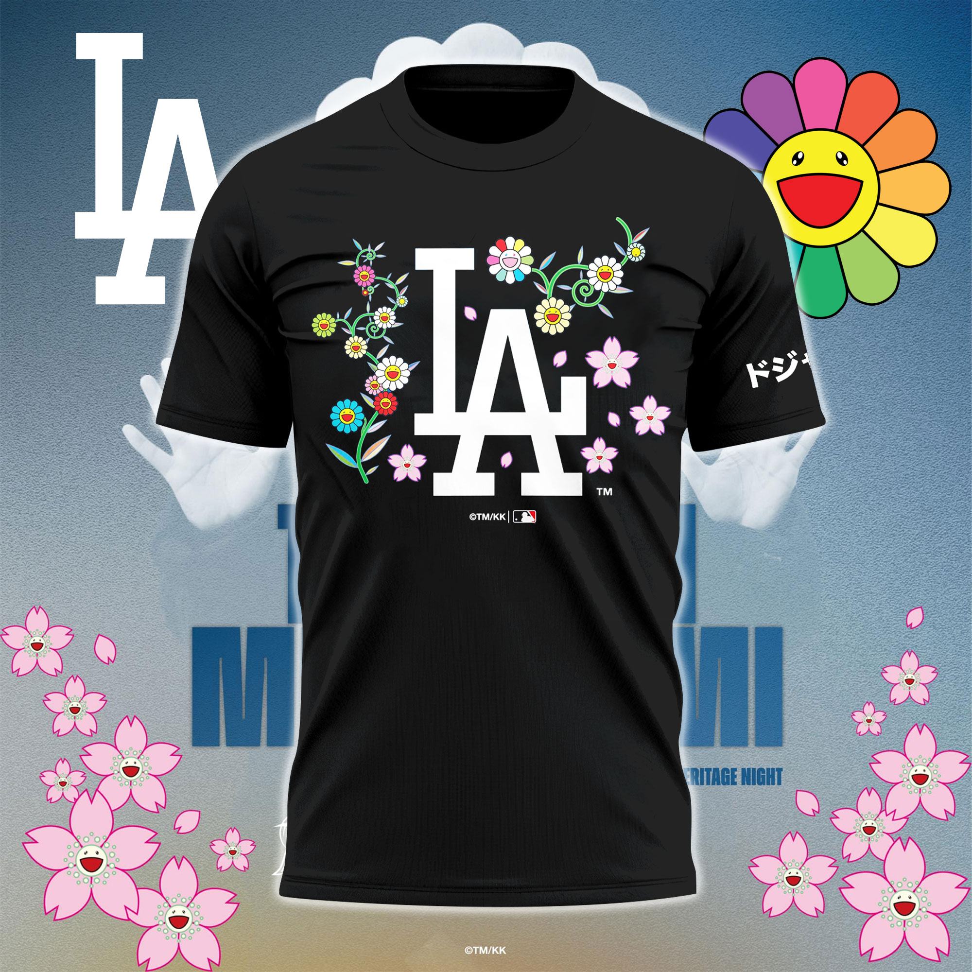 Los Angeles Dodgers x Takashi Murakami Japanese Heritage Night Black Tshirt Los Angeles Dodgers x Takashi Murakami Japanese Heritage Night Black Tshirt