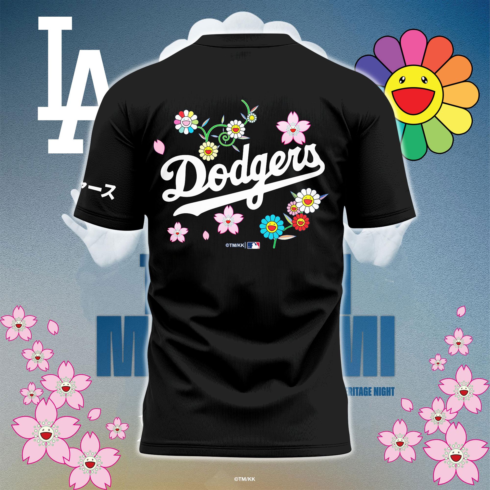 Los Angeles Dodgers x Takashi Murakami Japanese Heritage Night Black Tshirt Los Angeles Dodgers x Takashi Murakami Japanese Heritage Night Black Tshirt