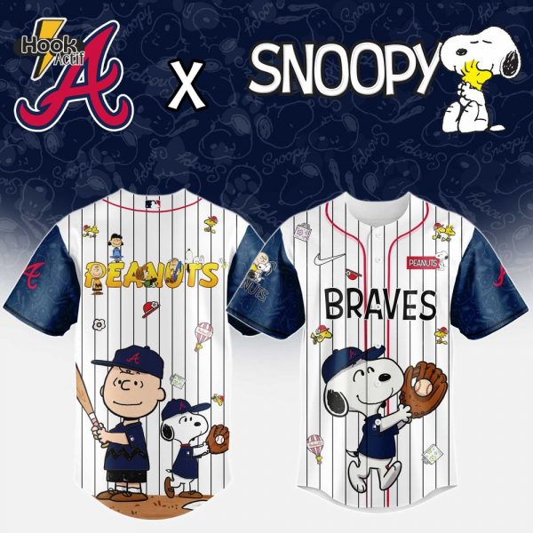 Atlanta Braves MLB 75th Anniversary of Peanuts Snoopy Special Edition Combo Baseball Jersey Cap 2025