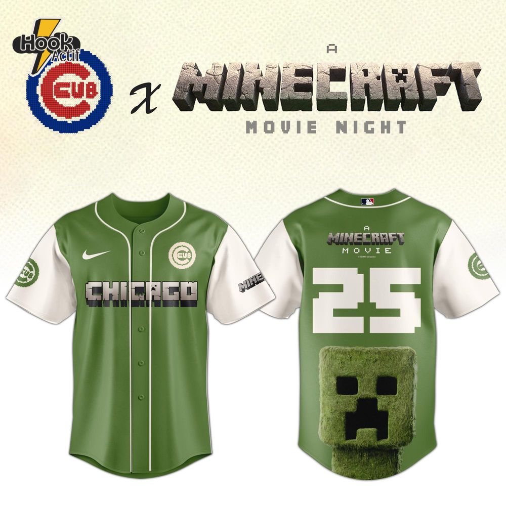 Chicago Cubs MLB x A MINECRAFT MOVIE Night Combo Jersey Hat Editions Limited Chicago Cubs MLB x A MINECRAFT MOVIE Night Combo Jersey Hat Editions Limited