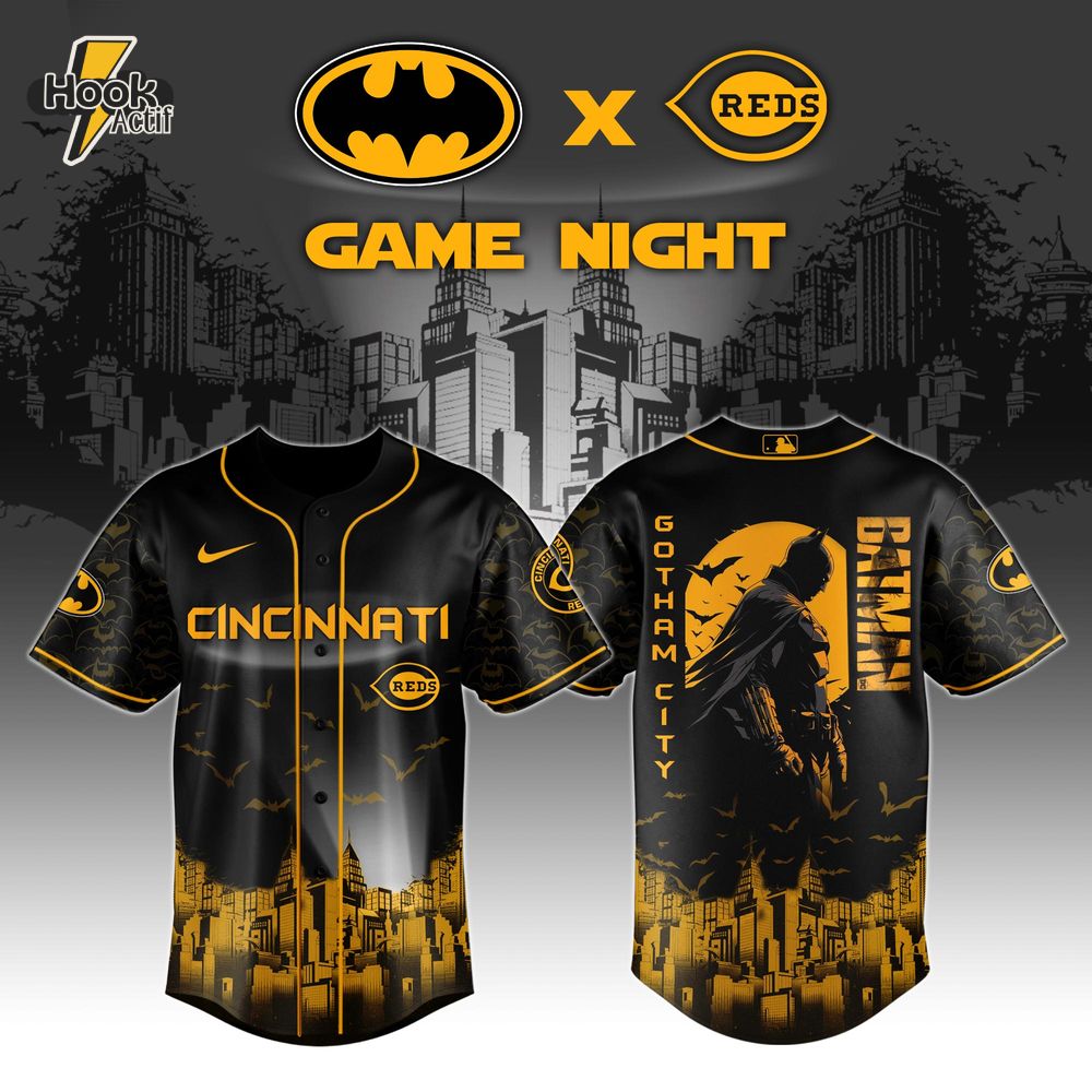 Cincinnati Reds x DC Batman Game Night Special Baseball Jersey Cincinnati Reds x DC Batman Game Night Special Baseball Jersey