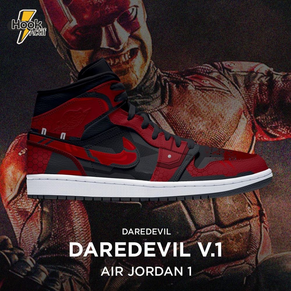 Daredevil: Born Again x Daredevil Black & Red Suit Air Jordan 1 Sneaker Daredevil: Born Again x Daredevil Black & Red Suit Air Jordan 1 Sneaker