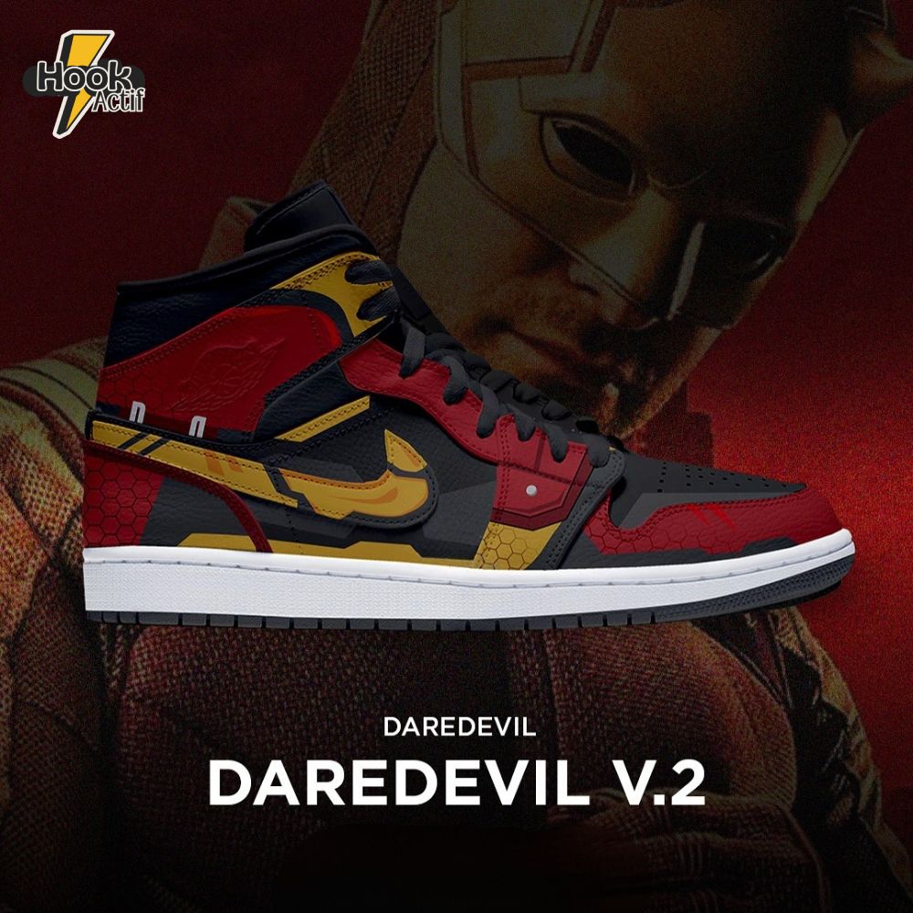 Daredevil: Born Again x Daredevil Yellow & Red Suit Air Jordan 1 Sneaker Daredevil: Born Again x Daredevil Yellow & Red Suit Air Jordan 1 Sneaker