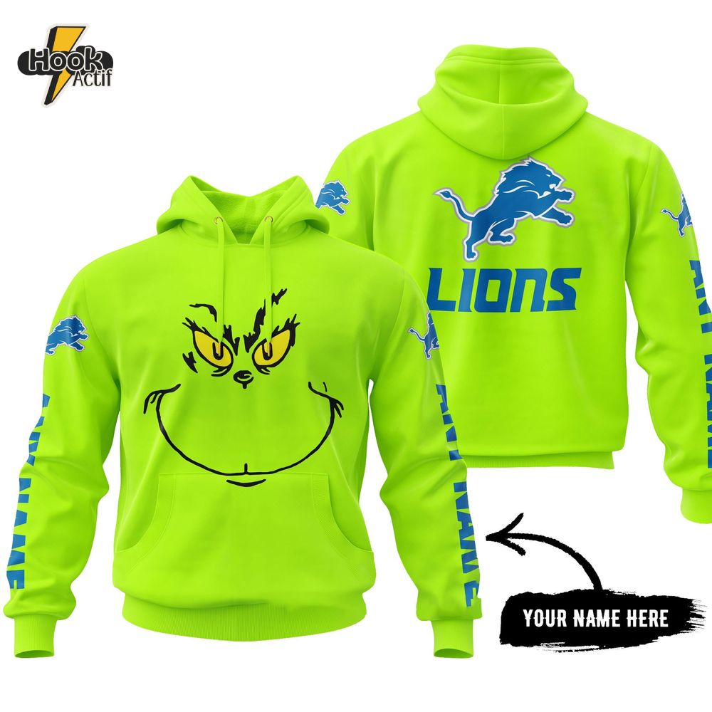 Detroit Lions x Grinch Special Green Design Custom Hoodie Detroit Lions x Grinch Special Green Design Custom Hoodie