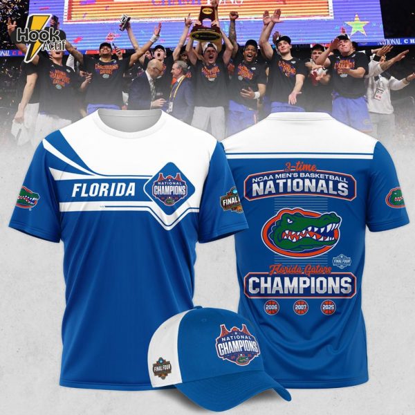 Florida Gators 2025 NCAA Men's Basketball National Champions Locker Room Combo Shirt Cap Blue