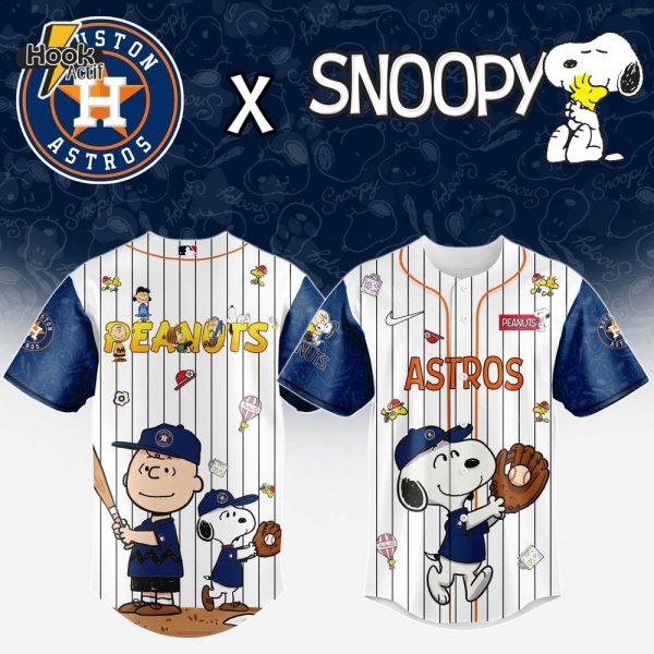 Houston Astros MLB 75th Anniversary of Peanuts Snoopy Special Edition Combo Baseball Jersey Cap 2025